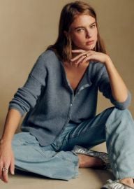 Sezane Gaspard Cardigan in Vintage Blue at Sezane